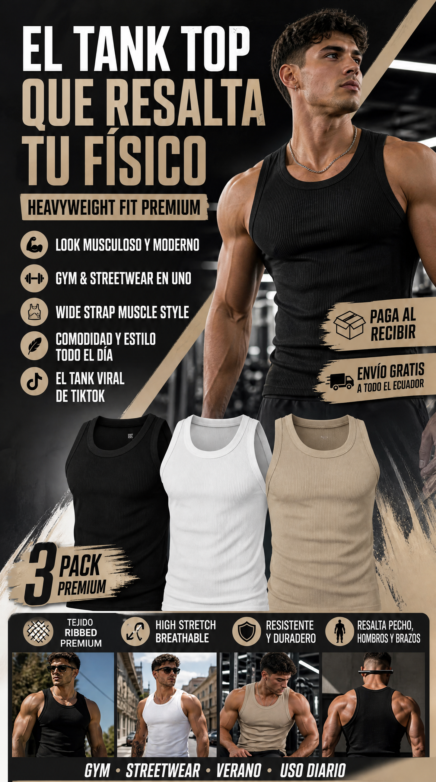 PACK 3 CAMISETAS SIN MANGA